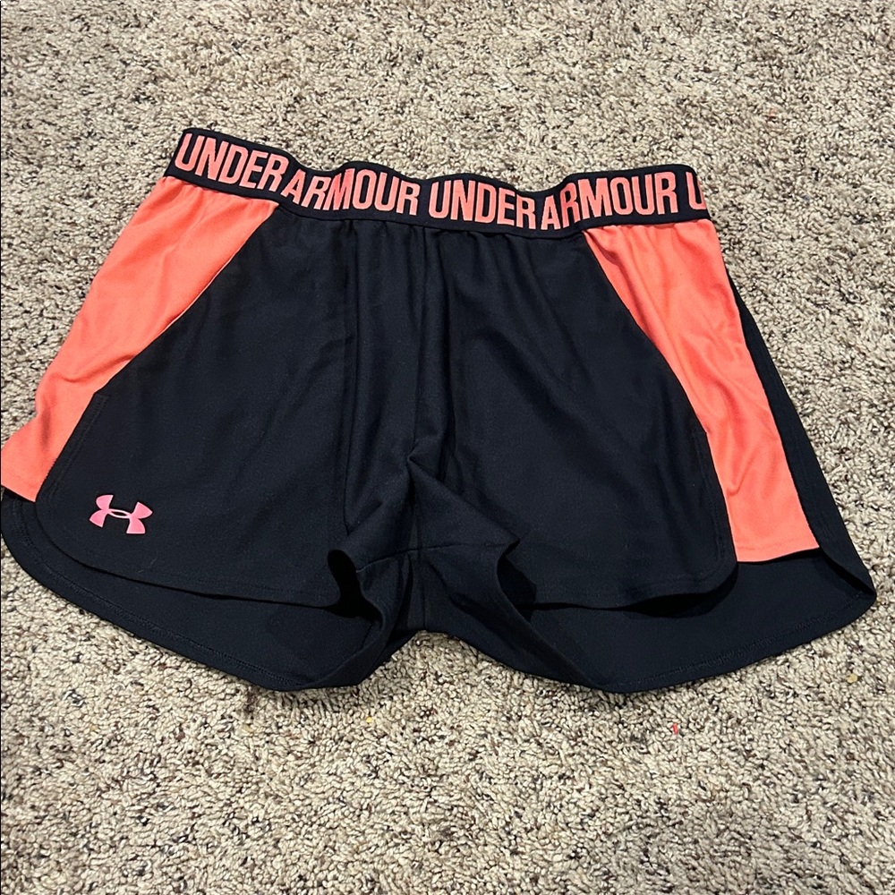 Under Armour Women's Black and Coral Athletic Shorts